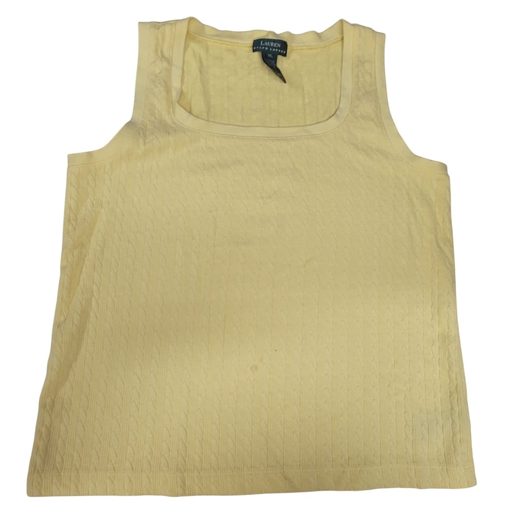 Lauren Ralph Lauren XL Yellow Cable Knit Tank Top‎ Sleeveless Square Neck